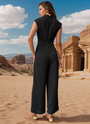 Ruched Mock Neck Sleeveless Jumpsuit - MimiStylez