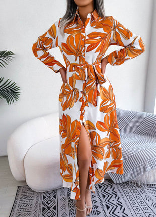 Tied Button Up Long Sleeve Dress - MimiStylez