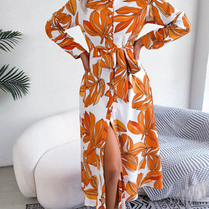 Tied Button Up Long Sleeve Dress - MimiStylez