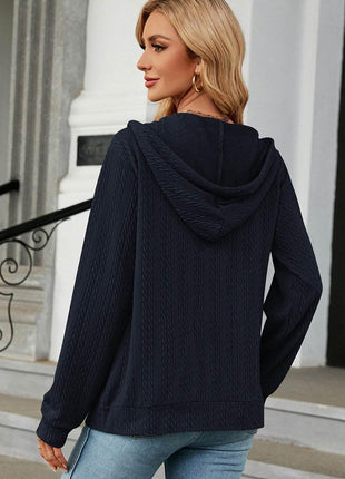 Drawstring Zip Up Long Sleeve Hoodie - MimiStylez