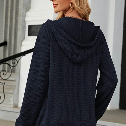 Drawstring Zip Up Long Sleeve Hoodie - MimiStylez