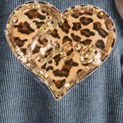 Heart Leopard Sequin Round Neck Sweatshirt - MimiStylez