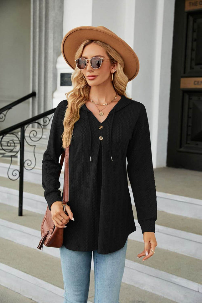 Long Sleeve Hooded Blouse - MimiStylez