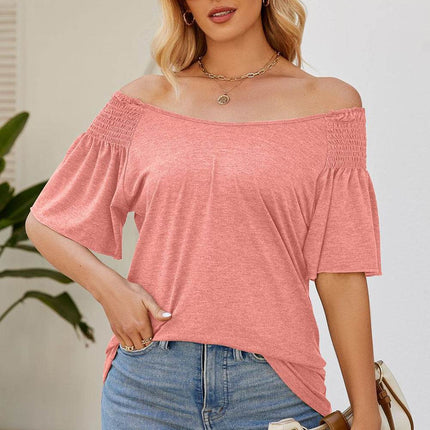 Smocked Round Neck Flutter Sleeve T-Shirt - MimiStylez