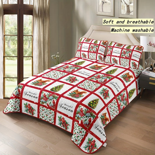 Reversible Christmas Bedspread & Coverlet Set with Quilt and Pillowcases - Machine Washable, Quilted, Digital Print, 100% Polyester Fiber Fill, Soft Comfortable Breathable Bedding Set