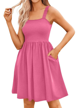 Women's Casual Square Collar Dress With Pockets - MimiStylez