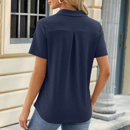 Pocketed Johnny Collar Short Sleeve Blouse - MimiStylez