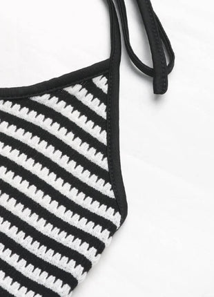 Perfee Striped Halter Neck Top and Slit Skirt Set - MimiStylez