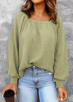 Square Neck Waffle-Knit Top - MimiStylez