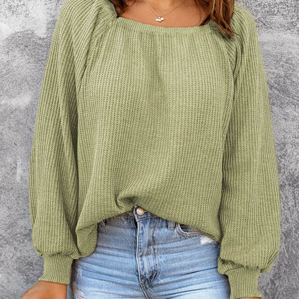 Square Neck Waffle-Knit Top - MimiStylez