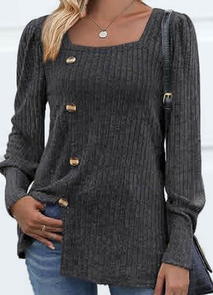 Decorative Button Square Neck Top - MimiStylez