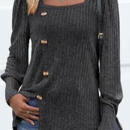 Decorative Button Square Neck Top - MimiStylez