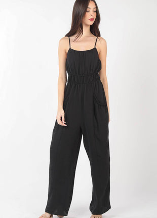 VERY J Pintuck Detail Woven Sleeveless Jumpsuit - MimiStylez