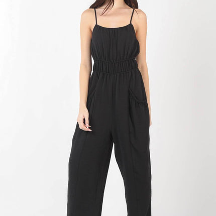VERY J Pintuck Detail Woven Sleeveless Jumpsuit - MimiStylez