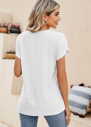 Eyelet Petal Sleeve V-Neck Knit Top - MimiStylez