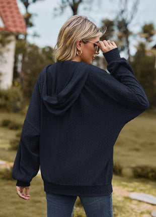 Zip Up Drawstring Long Sleeve Hooded Jacket - MimiStylez