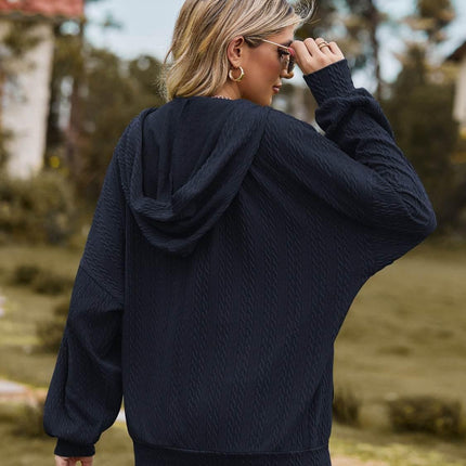 Zip Up Drawstring Long Sleeve Hooded Jacket - MimiStylez