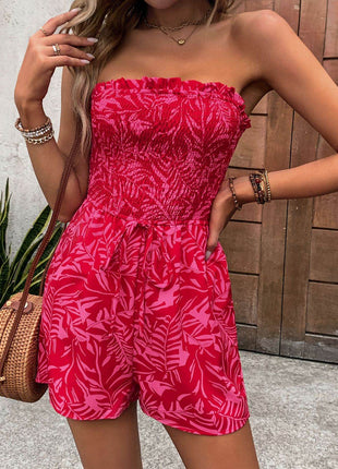 Smocked Printed Tube Romper with Pockets - MimiStylez