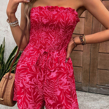 Smocked Printed Tube Romper with Pockets - MimiStylez
