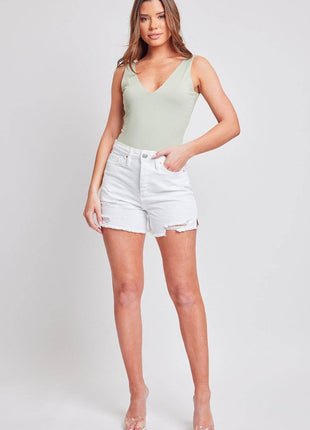 YMI Jeanswea Distressed Frayed Hem Denim Shorts - MimiStylez