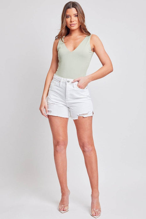 YMI Jeanswea Distressed Frayed Hem Denim Shorts - MimiStylez