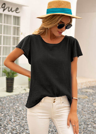 Round Neck Cutout Tie Back Top - MimiStylez