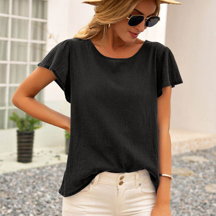 Round Neck Cutout Tie Back Top - MimiStylez