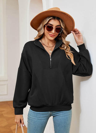 Half-Zip Dropped Shoulder Sweatshirt - MimiStylez