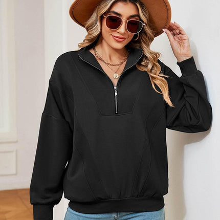 Half-Zip Dropped Shoulder Sweatshirt - MimiStylez