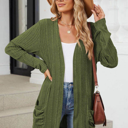 Pocketed Open Front Long Sleeve Cardigan - MimiStylez