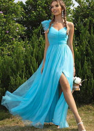 Asymmetrical Ruched Slit Dress - MimiStylez