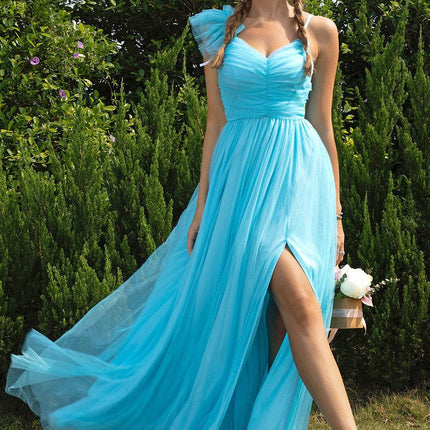 Asymmetrical Ruched Slit Dress - MimiStylez