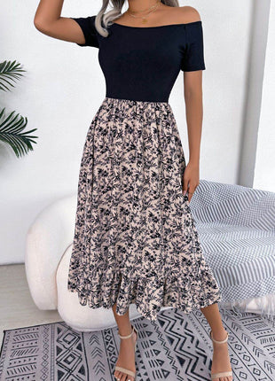 Printed Off-Shoulder Ruffle Hem Dress - MimiStylez