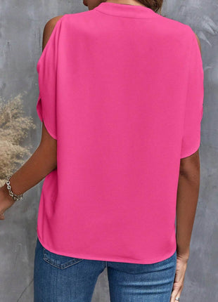 Notched Cold Shoulder Blouse - MimiStylez