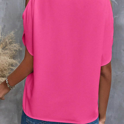 Notched Cold Shoulder Blouse - MimiStylez