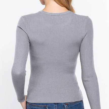 ACTIVE BASIC Full Size Ribbed Round Neck Long Sleeve Knit Top - MimiStylez