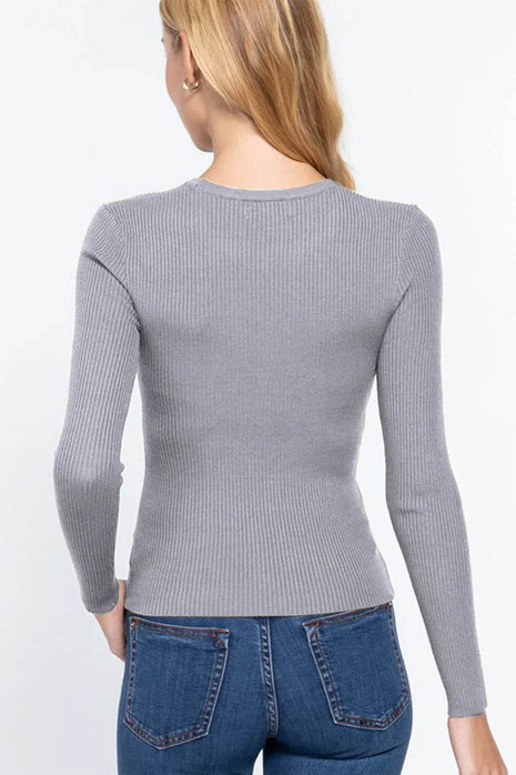 ACTIVE BASIC Full Size Ribbed Round Neck Long Sleeve Knit Top - MimiStylez