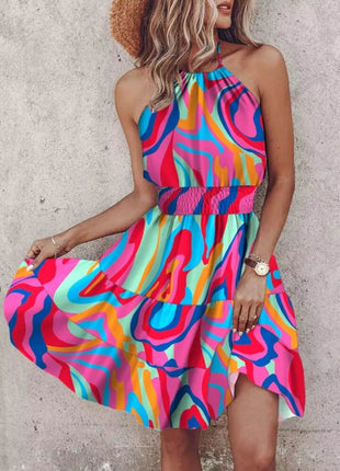 Paisley Print Halter Neck Mini Dress - MimiStylez