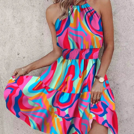 Paisley Print Halter Neck Mini Dress - MimiStylez