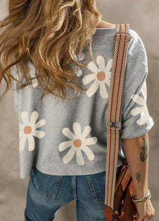 Flower Round Neck Half Sleeve T-Shirt - MimiStylez