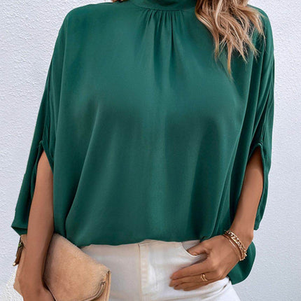 Tie Back Mock Neck Blouse - MimiStylez