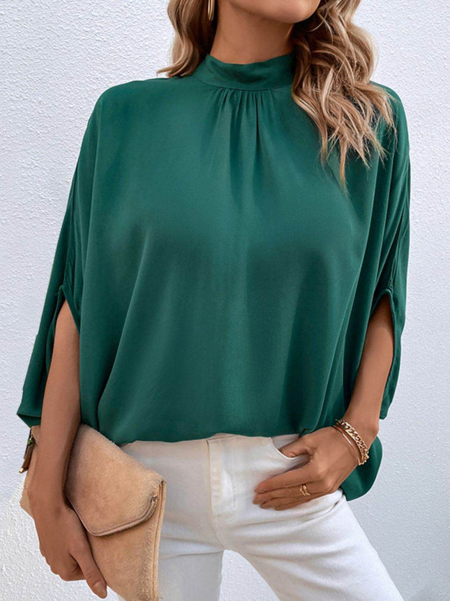 Tie Back Mock Neck Blouse - MimiStylez