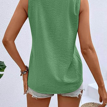 Full Size Decorative Button V-Neck Tank - MimiStylez