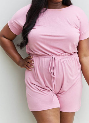 Zenana Chilled Out Full Size Short Sleeve Romper in Light Carnation Pink - MimiStylez