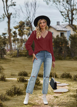 V-Neck Flounce Sleeve Blouse - MimiStylez