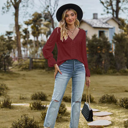 V-Neck Flounce Sleeve Blouse - MimiStylez