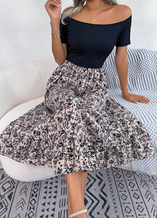 Printed Off-Shoulder Ruffle Hem Dress - MimiStylez