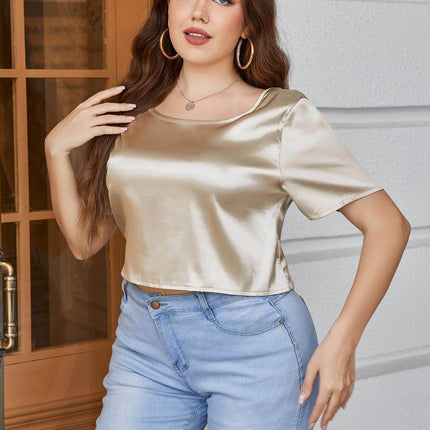 Plus Size Short Sleeve Tie Back Blouse - MimiStylez