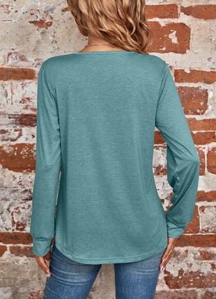Ruched Square Neck Long Sleeve T-Shirt - MimiStylez