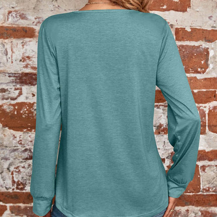 Ruched Square Neck Long Sleeve T-Shirt - MimiStylez